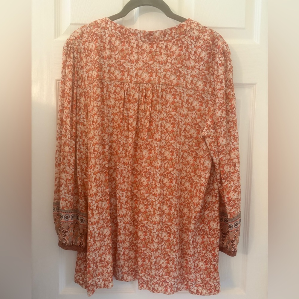 EUC, Mason & Belle, Button-Up Floral Blouse - Rusty Orange and Cream - Picture 2 of 5